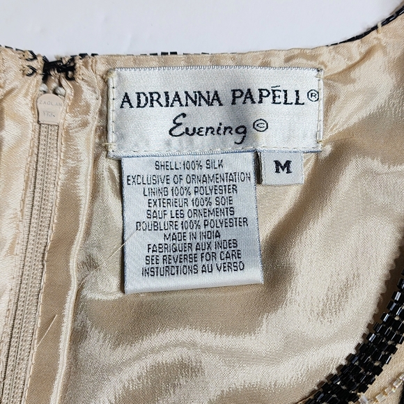 Adrianna Papell Evening Beaded Blouse Sz M 100% Silk Black Gold Geometric Top - Picture 15 of 15